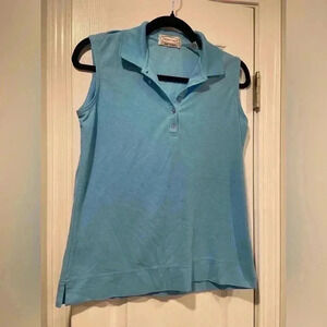 Tehama Robin Egg Blue Sleeveless Golf Tennis Polo Collared Button Front Size S